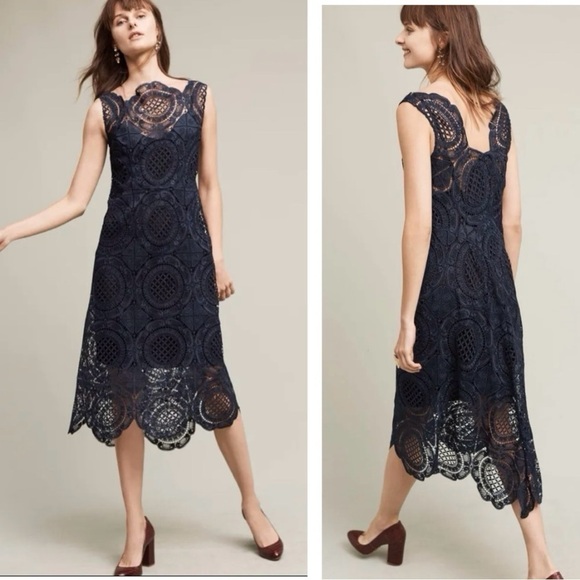Tracy Reese for Anthropologie Barlion Scalloped Lace Open Back Midi Dress NEW - Picture 1 of 9